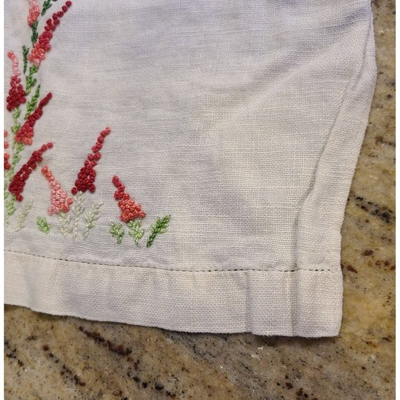 Finished Needlework Red Pink Lupines Embroidered Linen Tea Towel - Picture 4 of 10